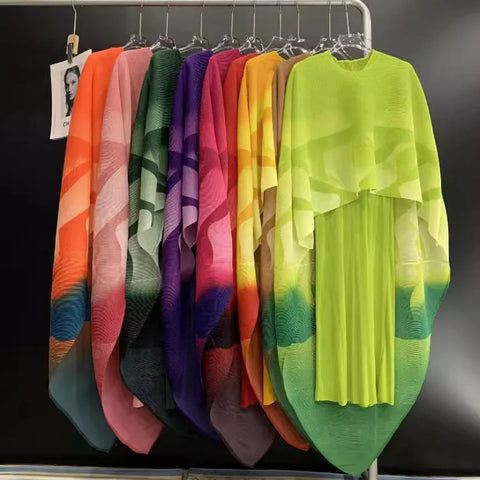 Pleated Two-Piece Dress and Shawl Set