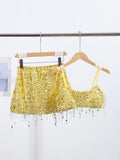 Phatbird Sequin Tassel Crop Top & Mini Skirt Set