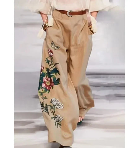Floral Print Wide Legs Vintage Trousers