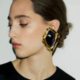 Phatbird Vintage Gold Chalcedony Stud Earrings