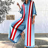 Phatbird Striped Denim-Look Wide-Leg Jumpsuit