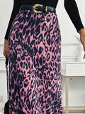 Phatbird Plus Size Pink Leopard Flare Maxi Skirt