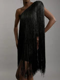 Phatbird Sleeveless Slanted Neck Tassel Dress