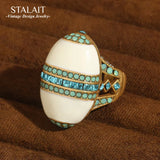 Vintage White Enamel Opal Ring