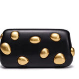 Phatbird Gold Crystal Stone Leather Clutch