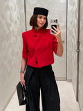 Phatbird cropped blazer with structured shoulder and stand collar - view 5