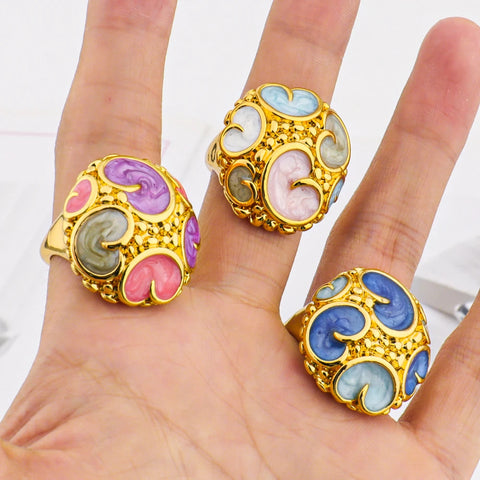 Phatbird Chunky Gold Dome Ring with Multicolor Enamel Swirl Detail