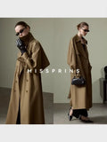 Phatbird belted longline khaki trench coat, double breasted - view 5