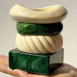 Phatbird Green White Irregular Square Wide Resin Bracelet for Women Autumn