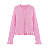 PHATBIRD Women Fall Elegant Knit Cardigan Yellow Petal Sleeve Sweater 2025 Autumn Fashion Versatile