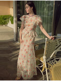 Phatbird Organza Floral Puff-Sleeve Maxi Gown