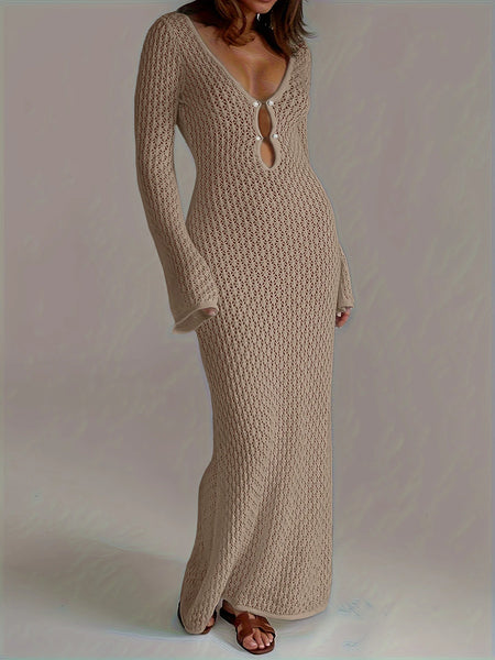 Women White Long Knit Sleeve Bikin Fashion