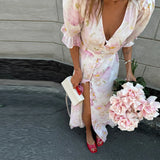 Phatbird Organza Floral Puff-Sleeve Maxi Gown