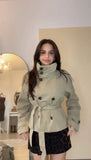 Phatbird belted cropped khaki trench jacket with stand collar - view 3