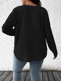 Ribbed V-Neck Long Sleeve T-Shirt