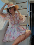 Phatbird Printed V-Neck Pleated Party Dress