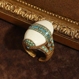 Vintage White Enamel Opal Ring
