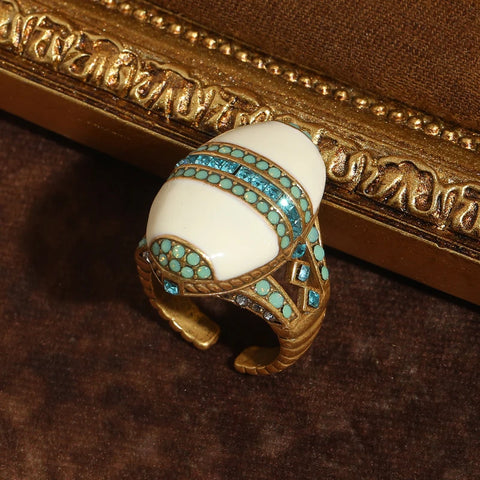 Vintage White Enamel Opal Ring