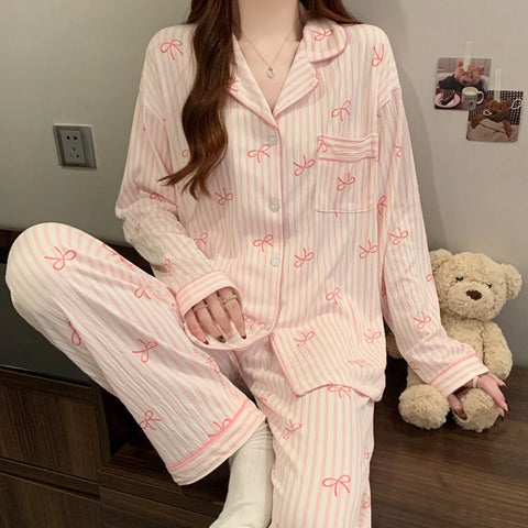 Phatbird Women Style Pink Bow Pajama Set