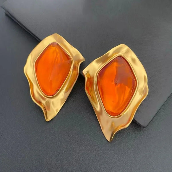 Phatbird Vintage Gold Chalcedony Stud Earrings