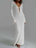 Women White Long Knit Sleeve Bikin Fashion