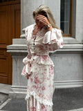 Phatbird Floral V-Neck Mermaid Ruffle-Hem Gown