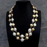 Luxurious Multi-Strand White Coin Pearl Necklace