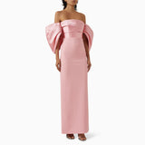 phatbird Blush Pink Off-Shoulder Column Prom Dress