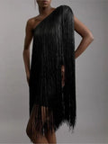 Phatbird Sleeveless Slanted Neck Tassel Dress