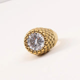 Big Zircon Signet Rings Stainless Steel Rngs for Women Simple Dainty Elegant Jewelry New in Waterproof Jewelry