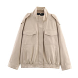 Phatbird suede zip bomber jacket with stand collar and epaulets - view 8