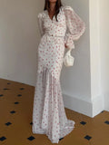 Phatbird Floral V-Neck Mermaid Ruffle-Hem Gown
