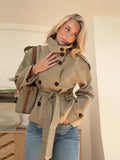 Phatbird belted cropped khaki trench jacket with stand collar - view 6