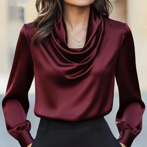 Phatbird Bordeaux Drape Silk-Touch Blouse