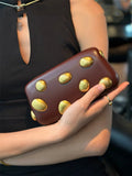Phatbird Gold Crystal Stone Leather Clutch