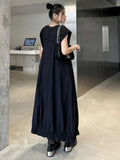 Green Pleated Pocket Big Size Strap Dress New Square Collar Sleeveless
