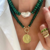 Phatbird Creative Fashion Women Horse Coin Pendant Charm Necklace Handmade Rope Knot Malachite