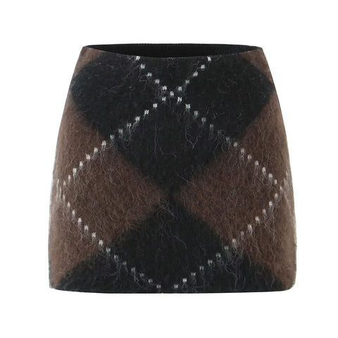 Phatbird Plaid Turtleneck Knit Top & Skirt