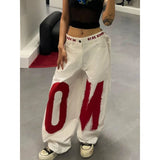 Phatbird White Letter Print Y2k Baggy Jeans
