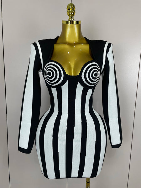 Phatbird Luxury Striped Bandage Mini Dress