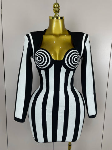 Phatbird Luxury Striped Bandage Mini Dress