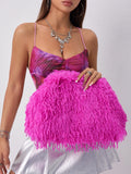Phatbird Fuzz Clutch Bag for Women, Large Capacity Women Purse
