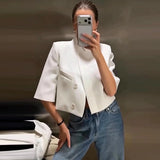 Phatbird cropped blazer with structured shoulder and stand collar - view 8