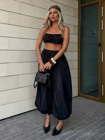 Phatbird cotton lantern wide leg trousers with elasticated waist