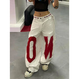 Phatbird White Letter Print Y2k Baggy Jeans