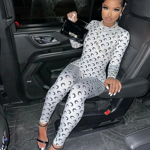 Phatbird Sexy Slim Fit Moon Print jumpsuit