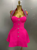 Phatbird Luxury Hot Pink Crystal Halter Mini Dress