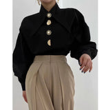 Phatbird puff sleeve shirt with pointed turn down collar - view 2