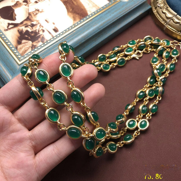 Retro Green Double-Sided Resin Necklace