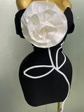 Phatbird  New Sexy Off Shoulder White Flower Black Mini Bodycon Bandage Dress